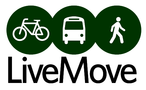 LiveMove logo in dark green with bike, bus, and pedestrian icons