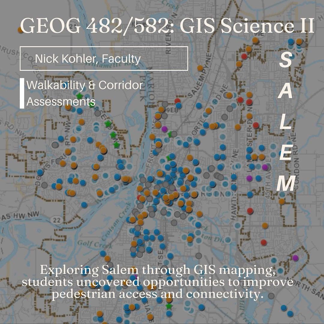 Geographic information systems map of Salem with colored dots