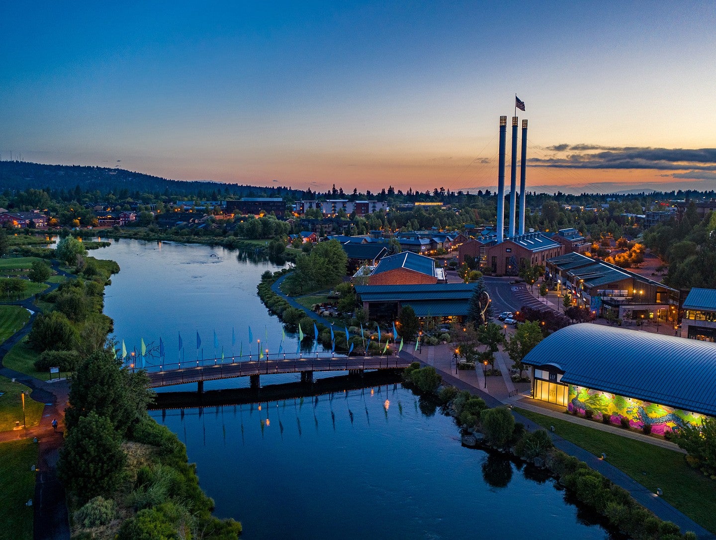 Sunset over river in Bend, Oregon