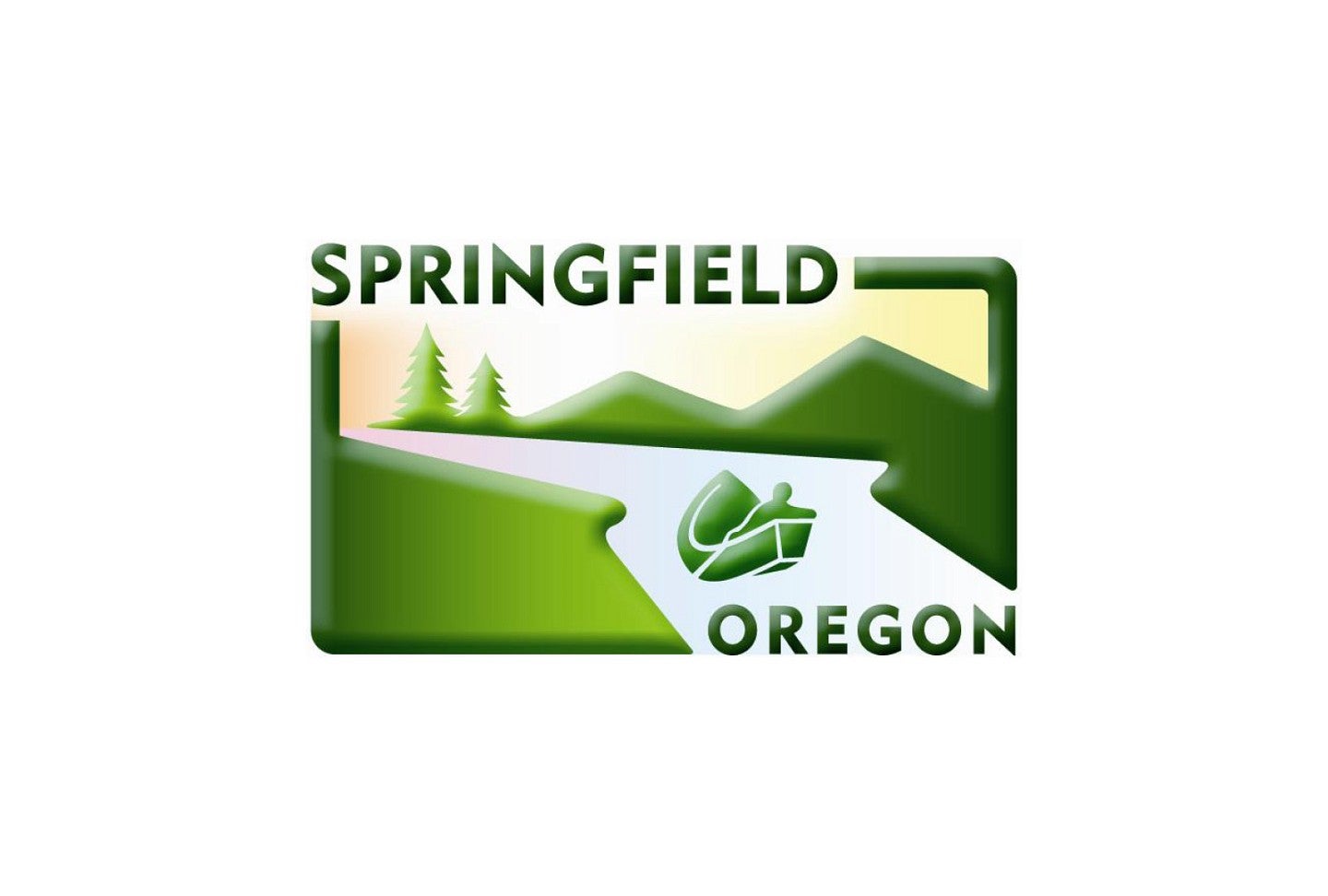 Springfield logo with man in boat on river in green hues