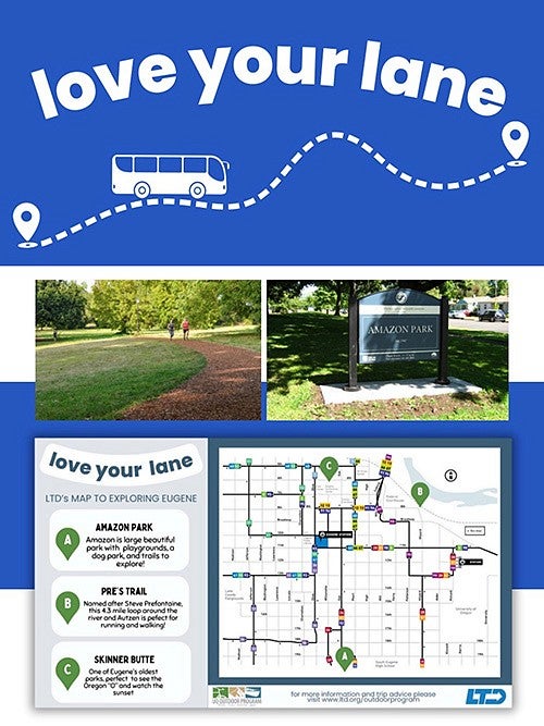 Graphic with a map of Eugene, noting some green spaces