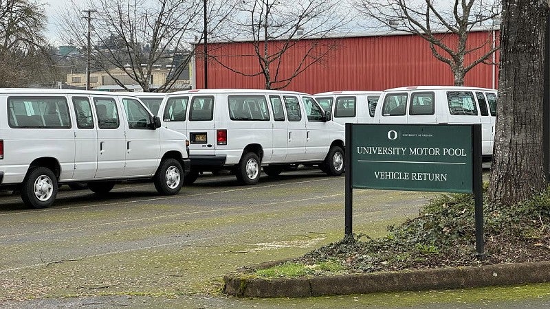 University of Oregon motor pool vehicles in lot